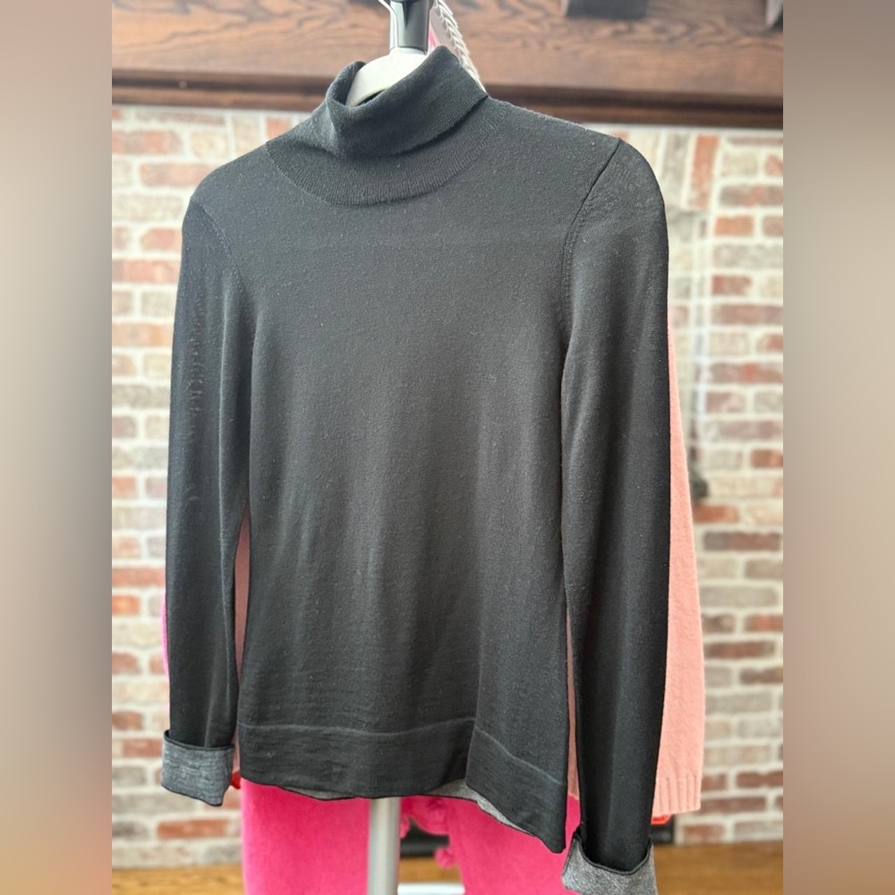 Black Thin Wool Turtleneck Sweater